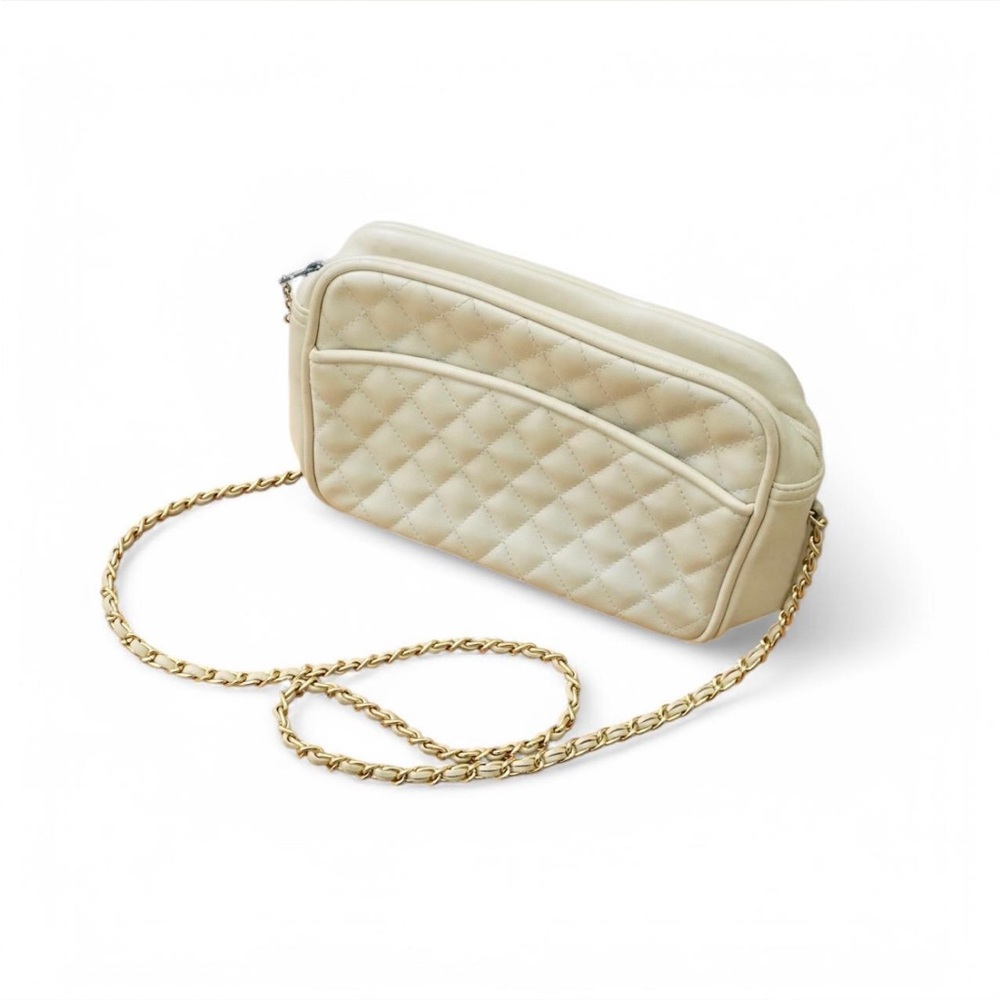 💜 VINTAGE Cream/White & Gold Quilted Shoulder Bag (OS)